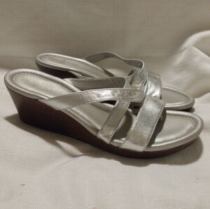 Cole Haan X Nike Air Silver Wedge Cross Strap Sandals